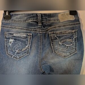 SILVER JEANS ELYSE Ankle Skinny Embroidered 5 Pocket 26W x 25L Legs Cut Off